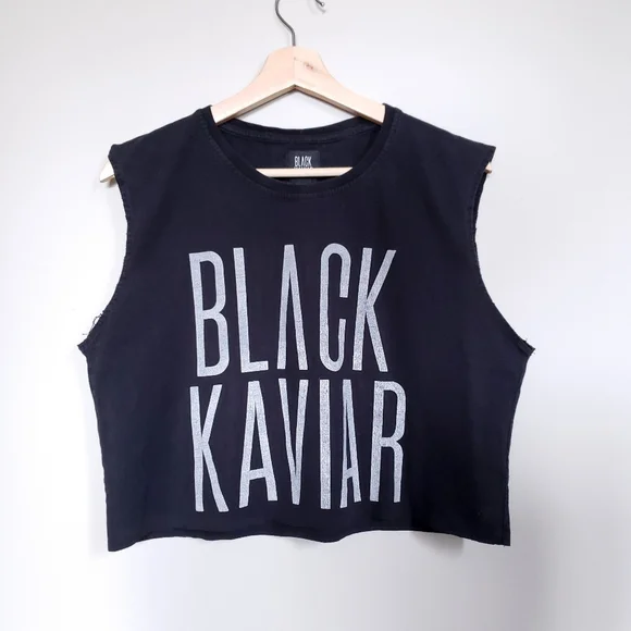 Black Kaviar Graphic Sleeveless Crop Top Upcycled - Picture 6 of 7